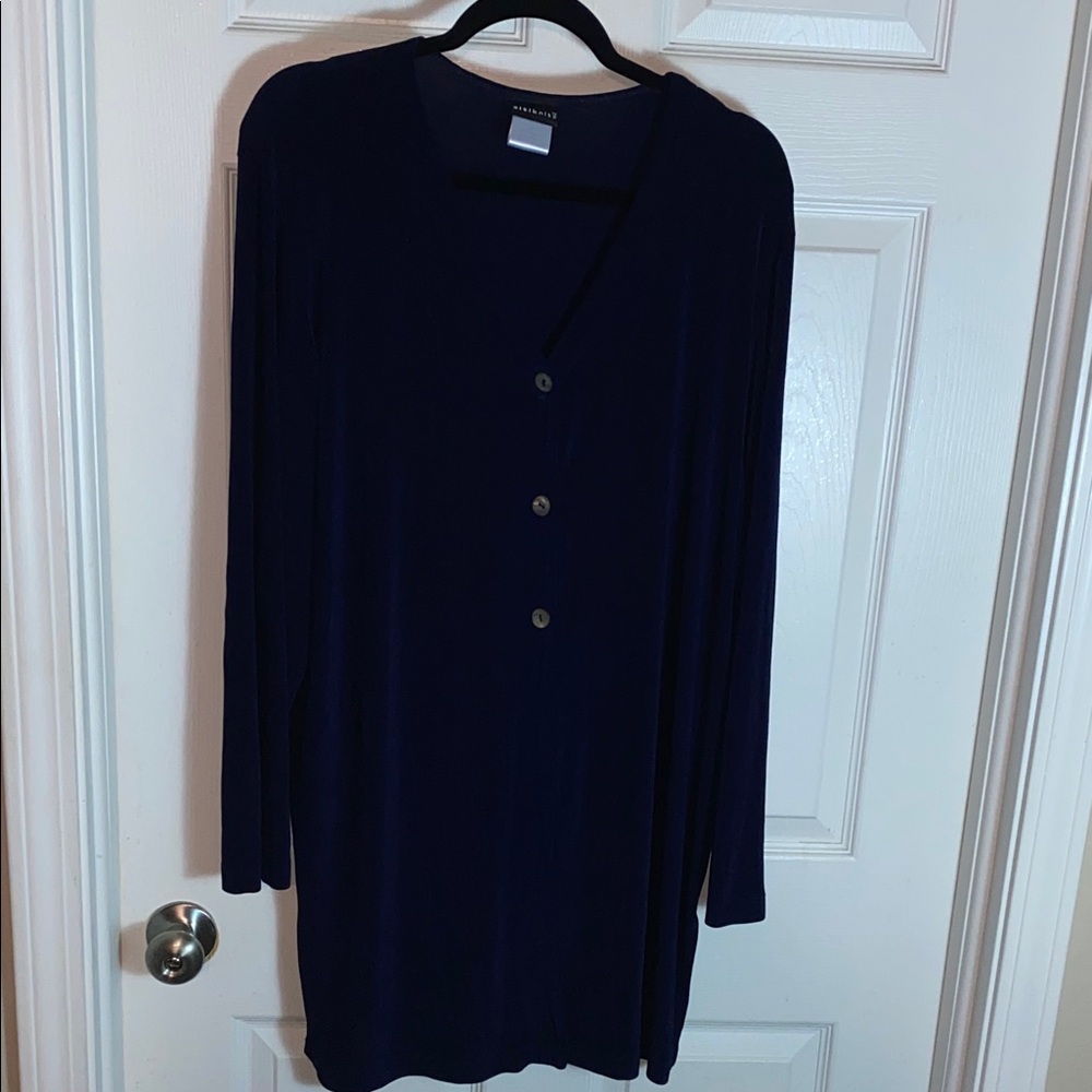 Citiknits Women's Navy Button-Up Jersey Top Cardigan Plus Size 1X Slinky Stretch